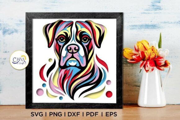 3D Boxer Dog Shadow Box SVG for Dogs & 3D SVG Projects
