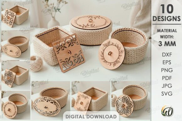 3D Crochet Basket Lid Bases Bundle Laser Cutting & Other Home Decor