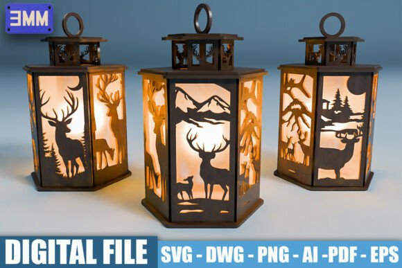 3D Deer Lantern Laser Cut Files for Stands