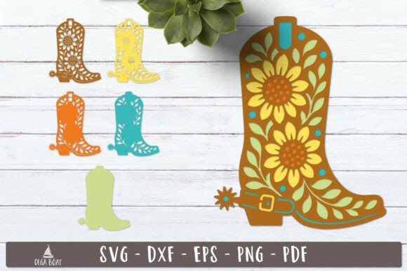3d Floral Cowboy Boot Layered SVG Design