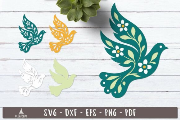 3d Floral Flying Bird Pigeon Dove SVG for Spring Projects