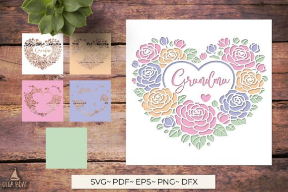 3D Grandma Floral Heart SVG Papetcut