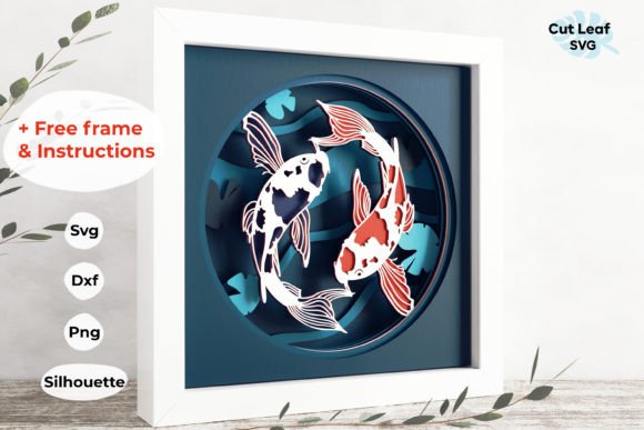 3D Koi Fish Shadow Box, Carp Fish Pond 3D SVG in Shadow Boxes