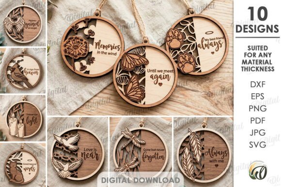 3D Memorial Ornaments Bundle Laser Cut