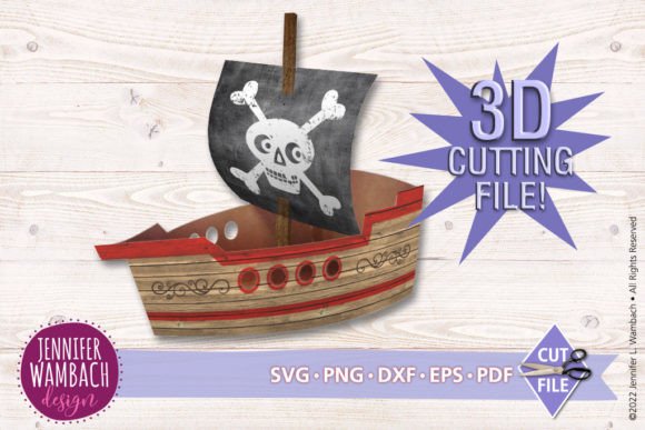 3D Pirate Ship Print Cut: 3D SVG Shapes for Branding