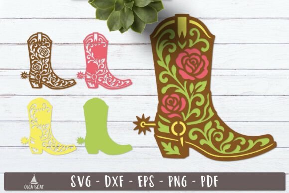 3d Rose Cowboy Boot Layered SVG Design for Lifestyle And Hobbies