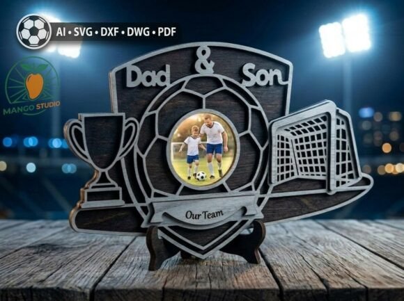 3D Soccer Dad Son Photo Frame SVG: Laser Cutting for Other Home Decor