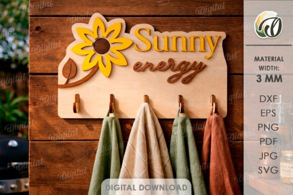 3D Summer Towel Rack Lasercut. Sunflower: Laser Cutting and Wall Decor