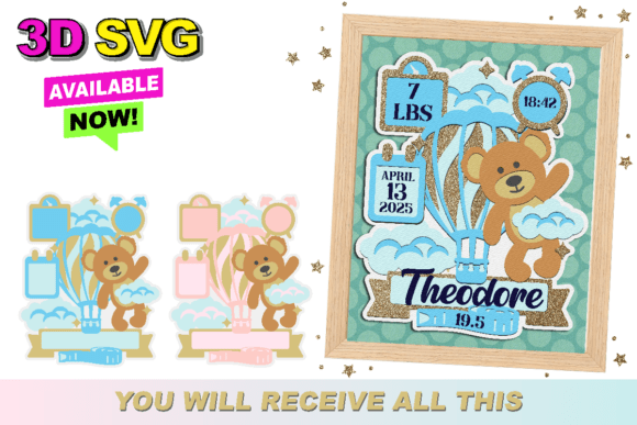 Baby Birth Stats Announcement Signs 3D SVG