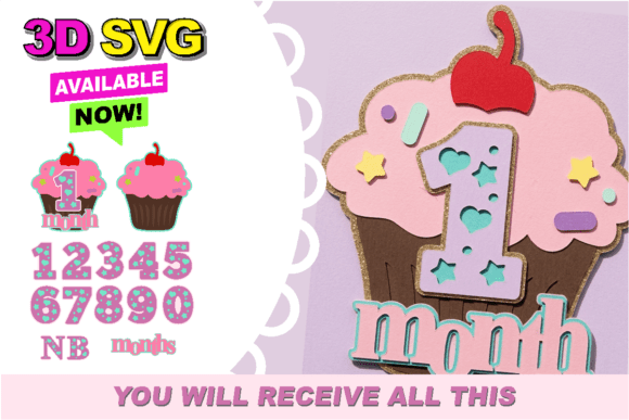 Baby Months Cupcake 3D SVG