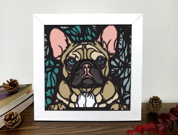 Bull Dog Stained Glass 3D Shadow Box Svg