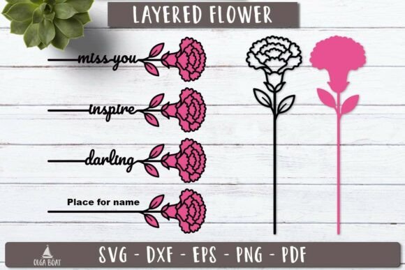 Carnation Flower Name SVG 3d Laser Cut