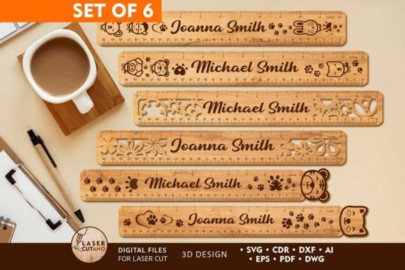 Custom Rulers Set 3D Design Templates: Laser Cutting and Ornaments
