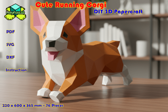Cute Running Corgi DIY 3D Papercraft: 3D SVG Animals for Branding