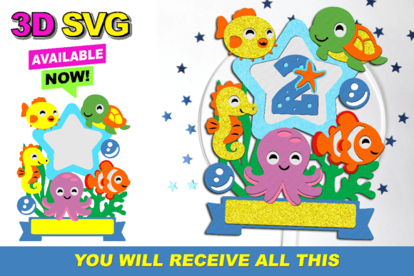 Ocean Cute Babys Cake Topper 3D SVG
