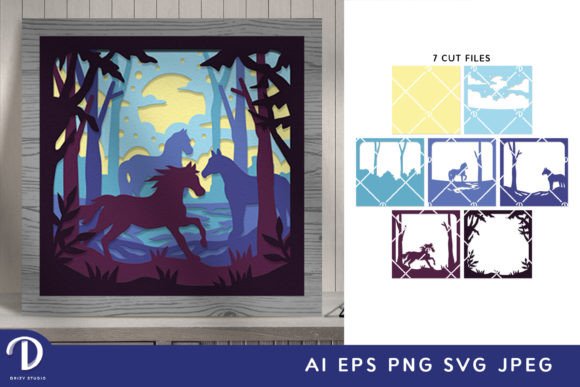 The Running Horses in the Forest 3D SVG